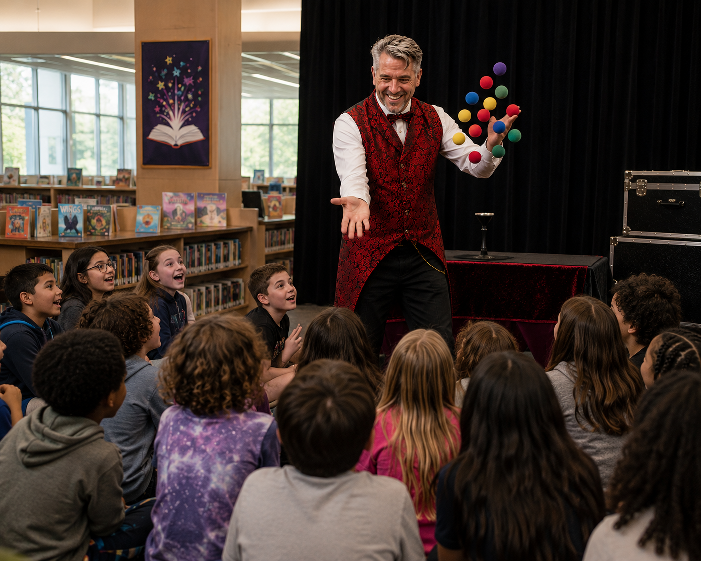 Library magic show for a large group of children