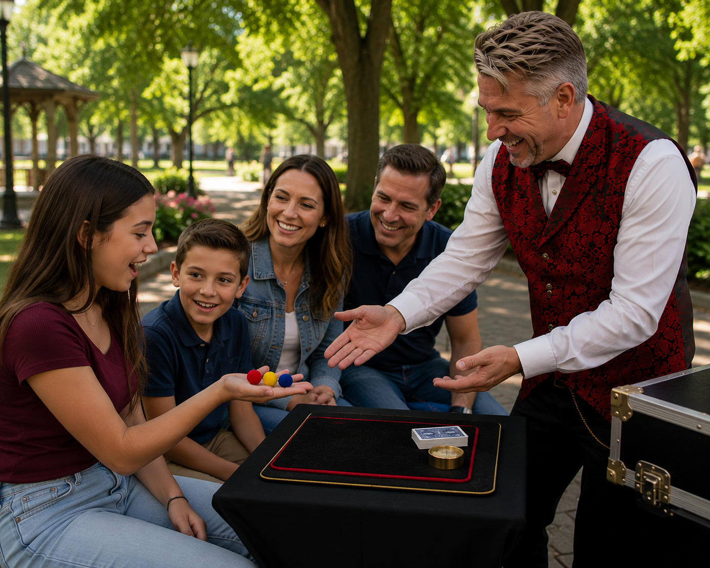 Close-up and strolling magic for a family